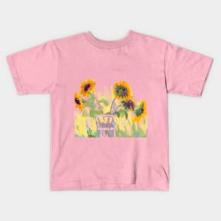 Sunflowers in glass vase Kids T-Shirt